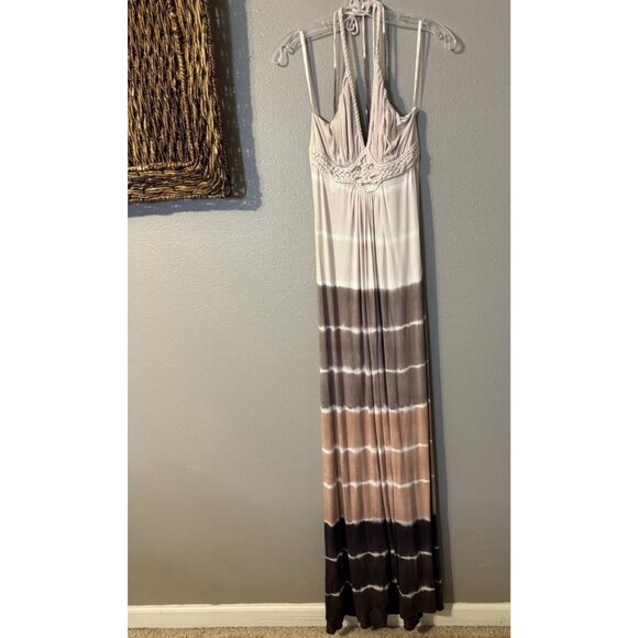 SKY Brand Maxi Dress M Soft Brown Tie Dye Braid Trim Stretch Long NEW - Picture 11 of 11